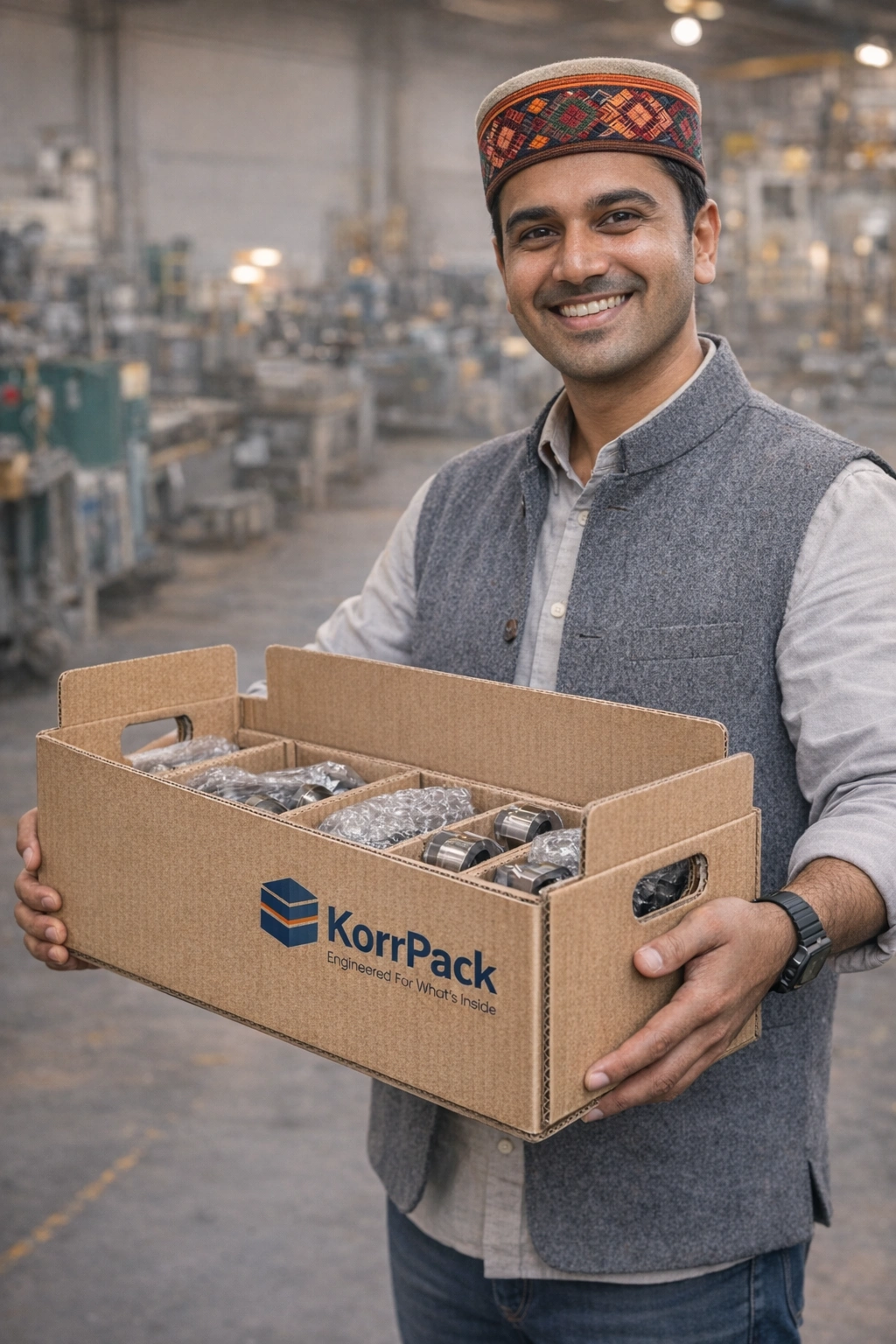 Industrial corrugated boxes for machinery parts and components